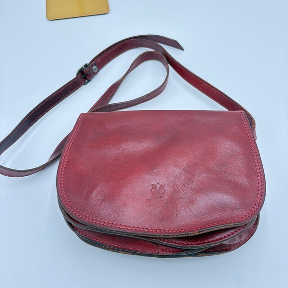 Vtg 90 Vera Pelle Leather Bag Purse Burgundy Red Satchel Made in Italy Crossbody - Picture 1 of 6